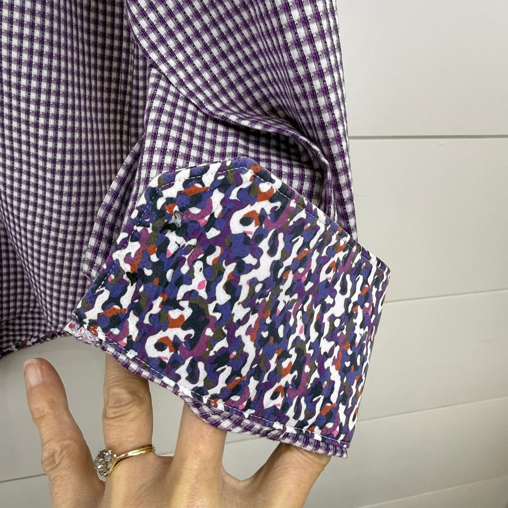 Robert Graham Men XL Classic Egyptian Cotton Button Down FLIP CUFF PURPLE CHECK - Picture 3 of 11